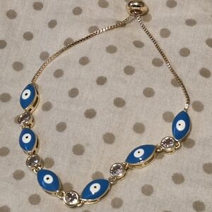 Gold Plated Blue Evil Eye Bracelet - Adjustable Women’s Jewelry
